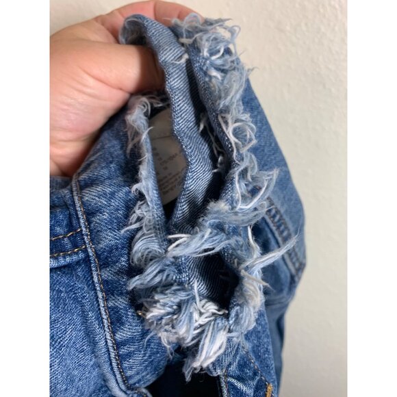 H&M Distressed Denim Blue Jean Jacket Womens Size 16 AD2 - Picture 4 of 6